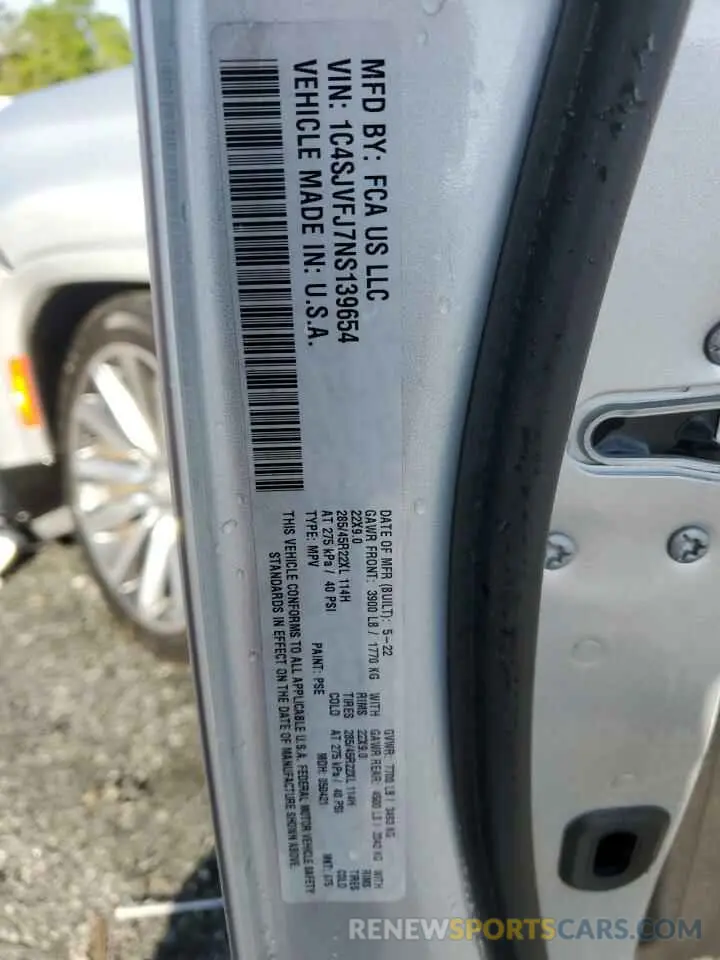 13 Photograph of a damaged car 1C4SJVFJ7NS139654 JEEP GRAND WAGO 2022