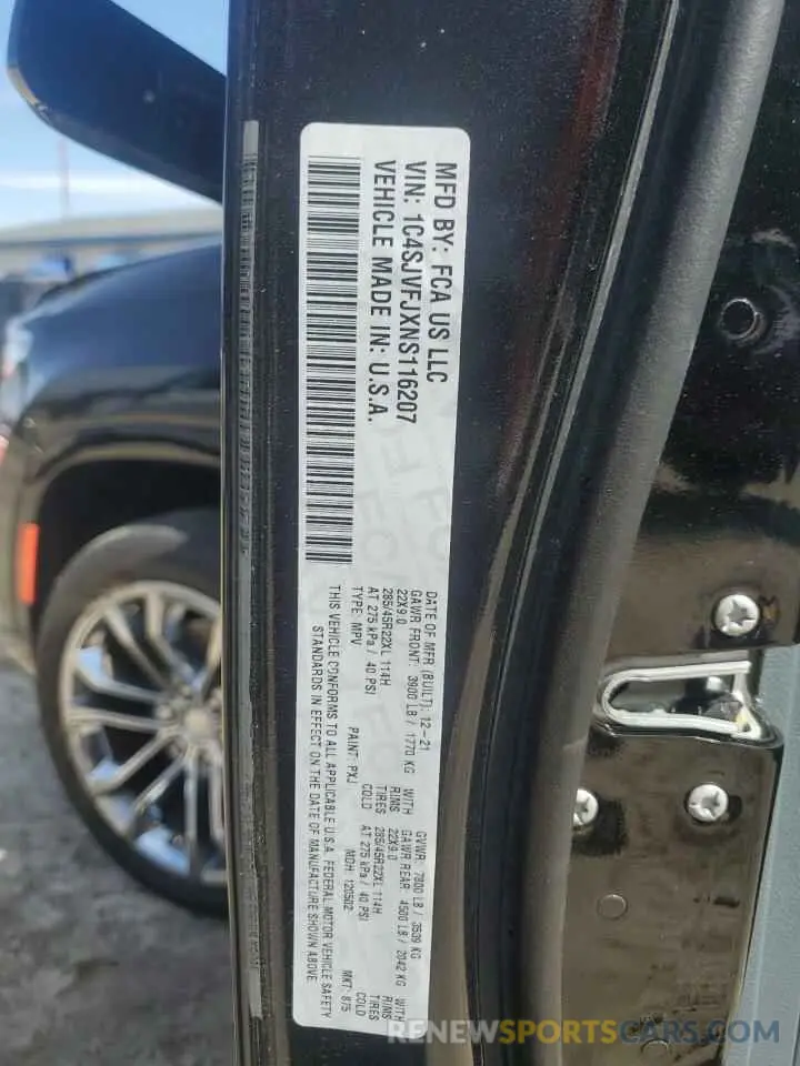 13 Photograph of a damaged car 1C4SJVFJXNS116207 JEEP GRAND WAGO 2022