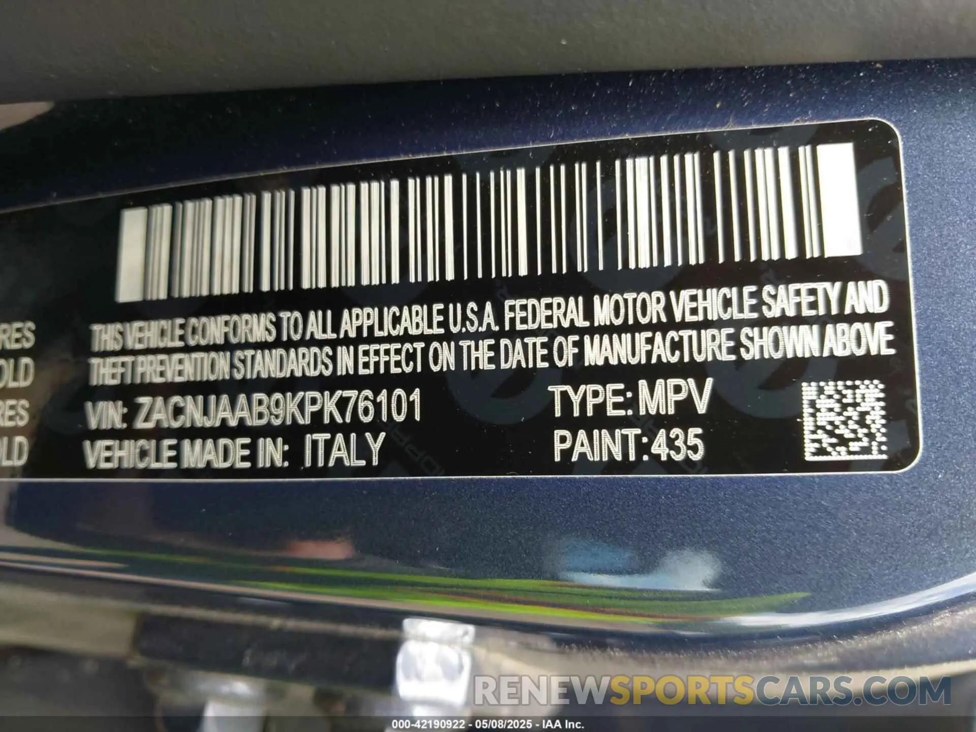 9 Photograph of a damaged car ZACNJAAB9KPK76101 JEEP RENEGADE 2019