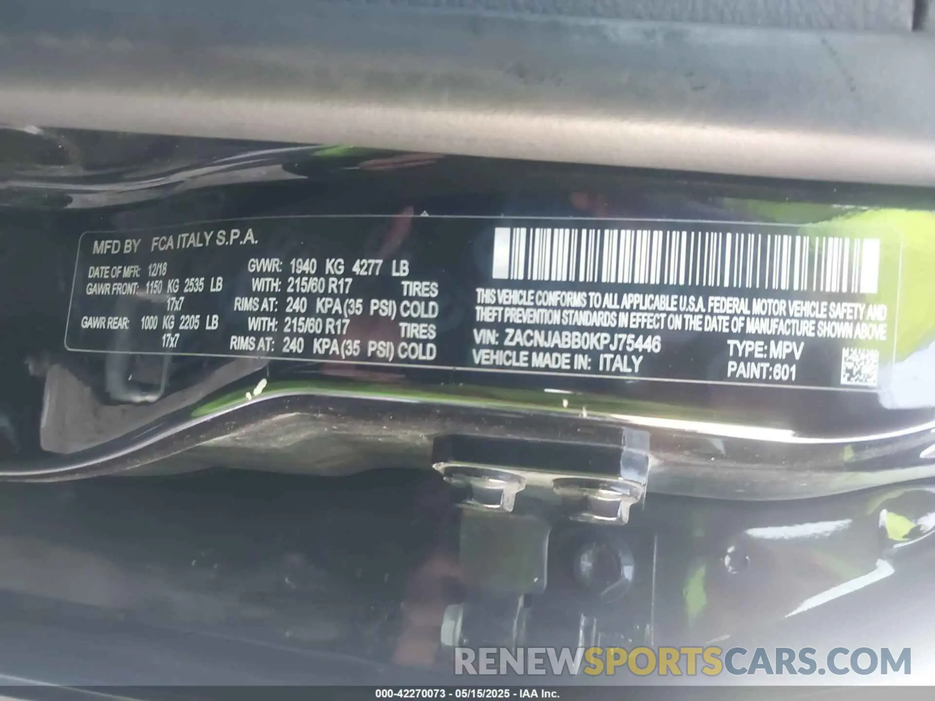 9 Photograph of a damaged car ZACNJABB0KPJ75446 JEEP RENEGADE 2019