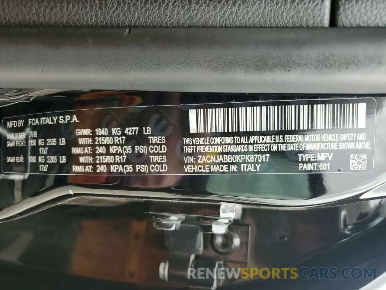 13 Photograph of a damaged car ZACNJABB0KPK87017 JEEP RENEGADE 2019