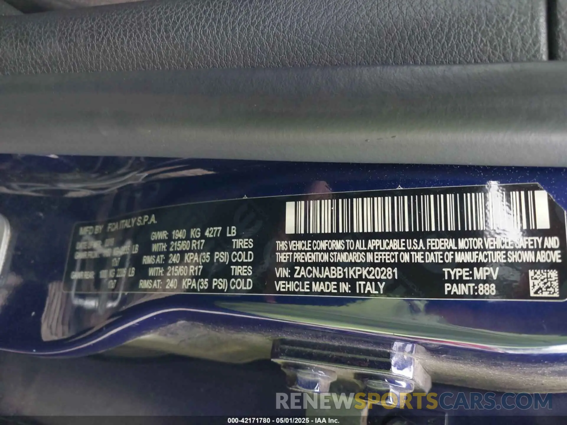 9 Photograph of a damaged car ZACNJABB1KPK20281 JEEP RENEGADE 2019