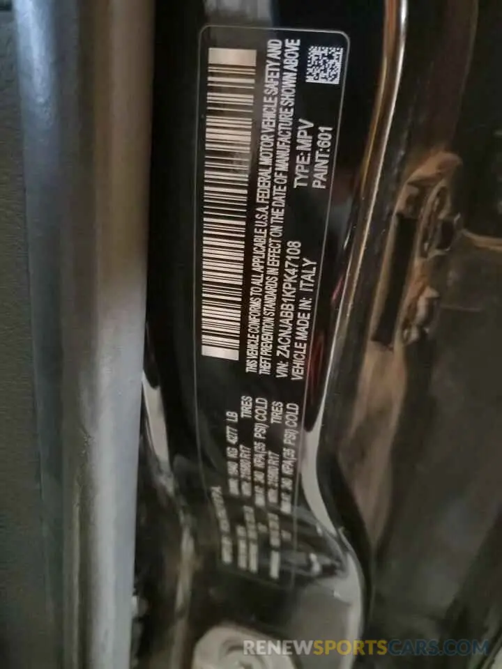 12 Photograph of a damaged car ZACNJABB1KPK47108 JEEP RENEGADE 2019