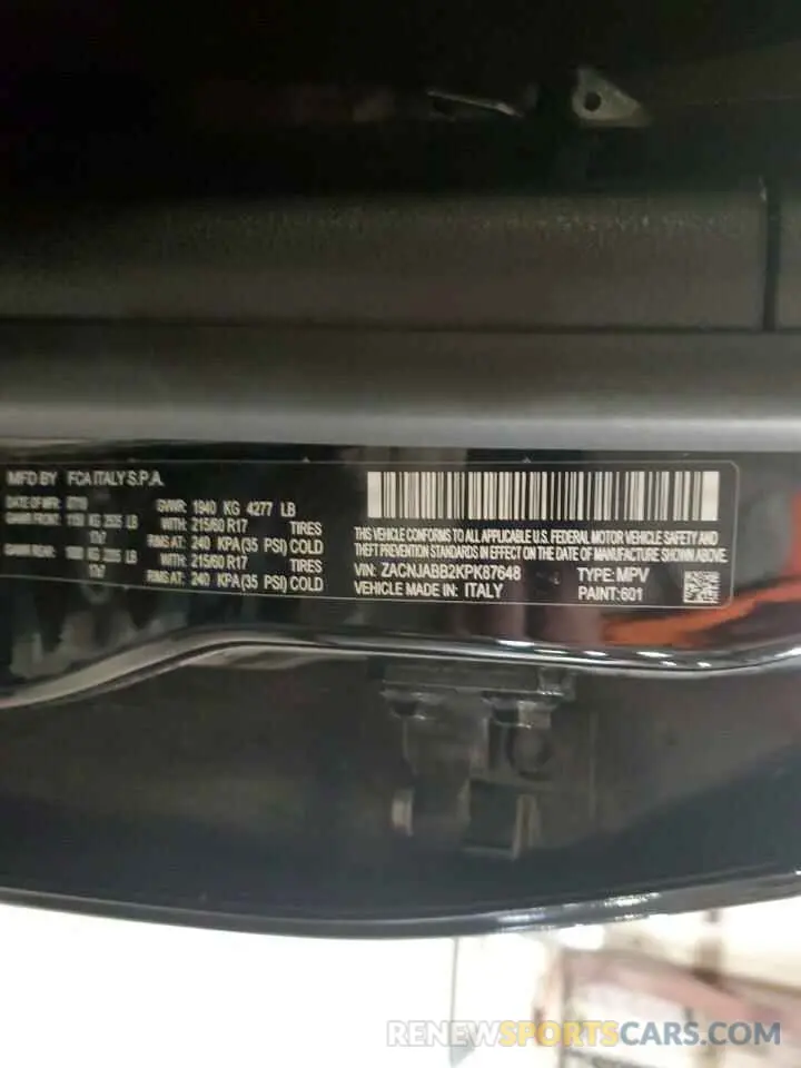 14 Photograph of a damaged car ZACNJABB2KPK87648 JEEP RENEGADE 2019
