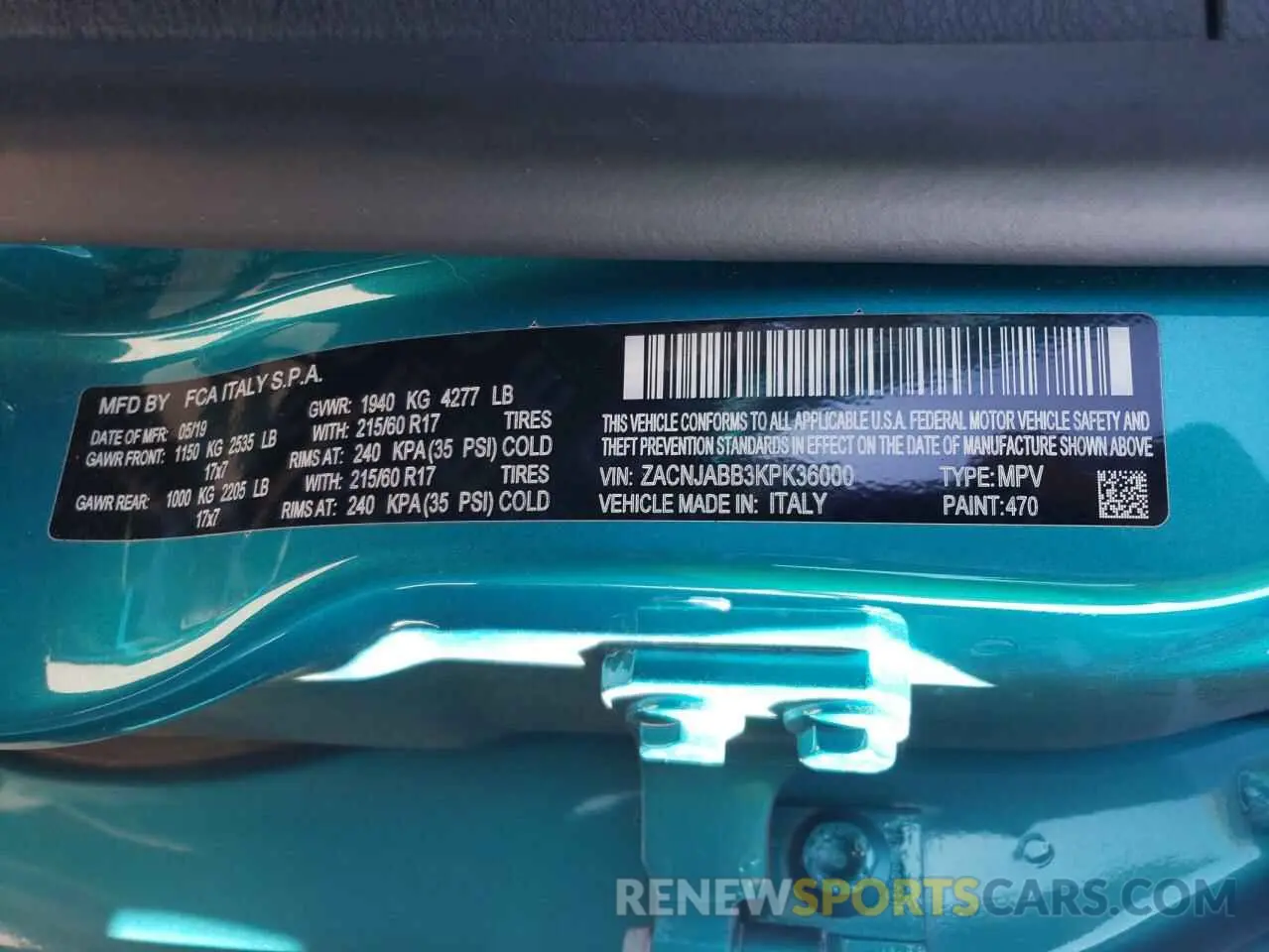 14 Photograph of a damaged car ZACNJABB3KPK36000 JEEP RENEGADE 2019
