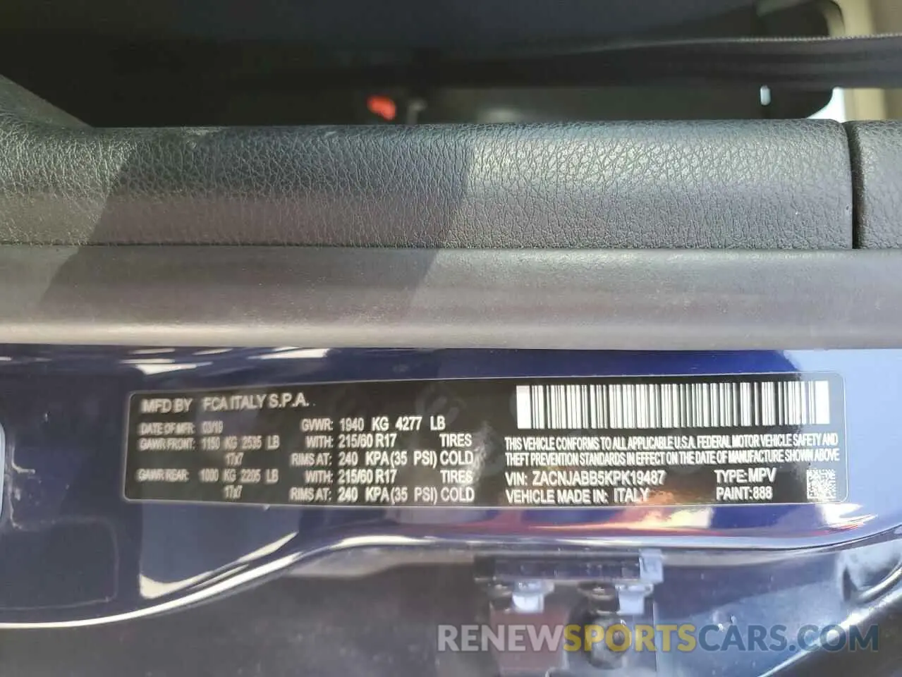 13 Photograph of a damaged car ZACNJABB5KPK19487 JEEP RENEGADE 2019