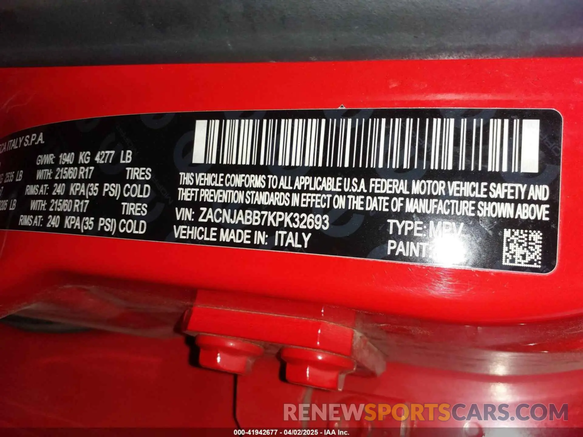9 Photograph of a damaged car ZACNJABB7KPK32693 JEEP RENEGADE 2019