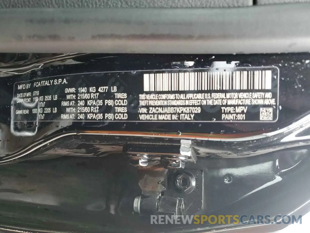 12 Photograph of a damaged car ZACNJABB7KPK87029 JEEP RENEGADE 2019