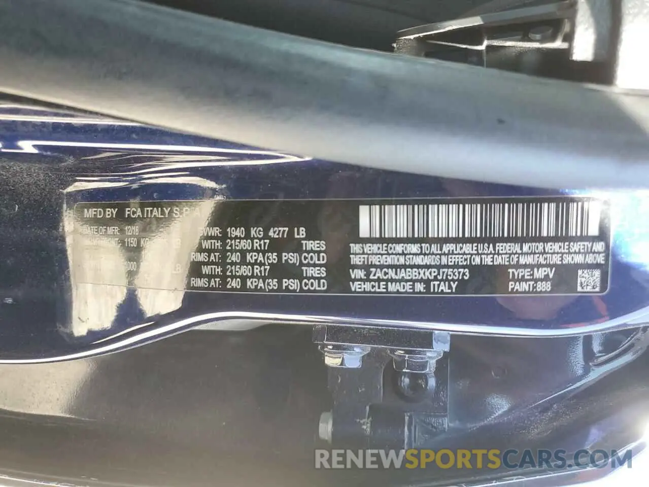 13 Photograph of a damaged car ZACNJABBXKPJ75373 JEEP RENEGADE 2019