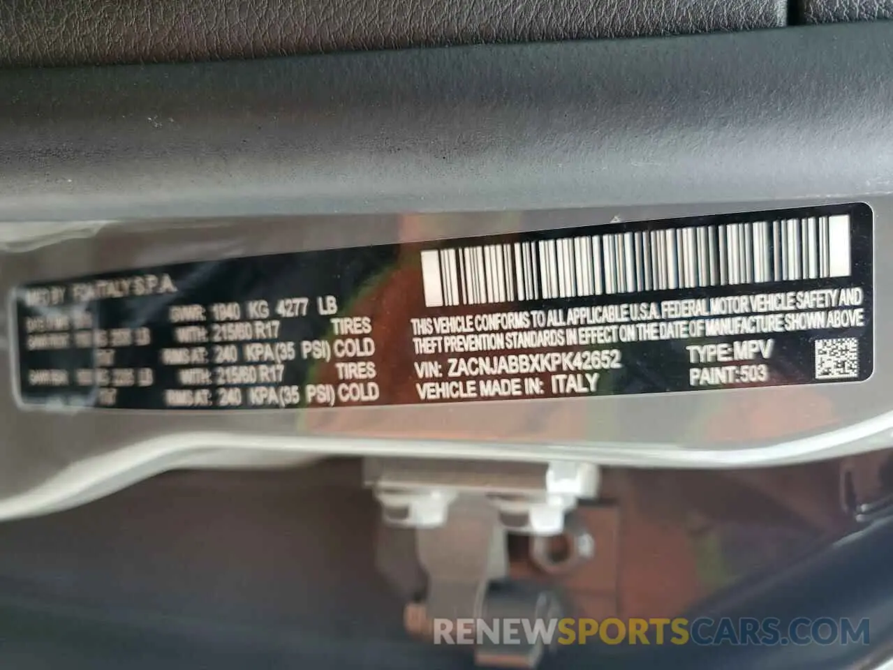 12 Photograph of a damaged car ZACNJABBXKPK42652 JEEP RENEGADE 2019
