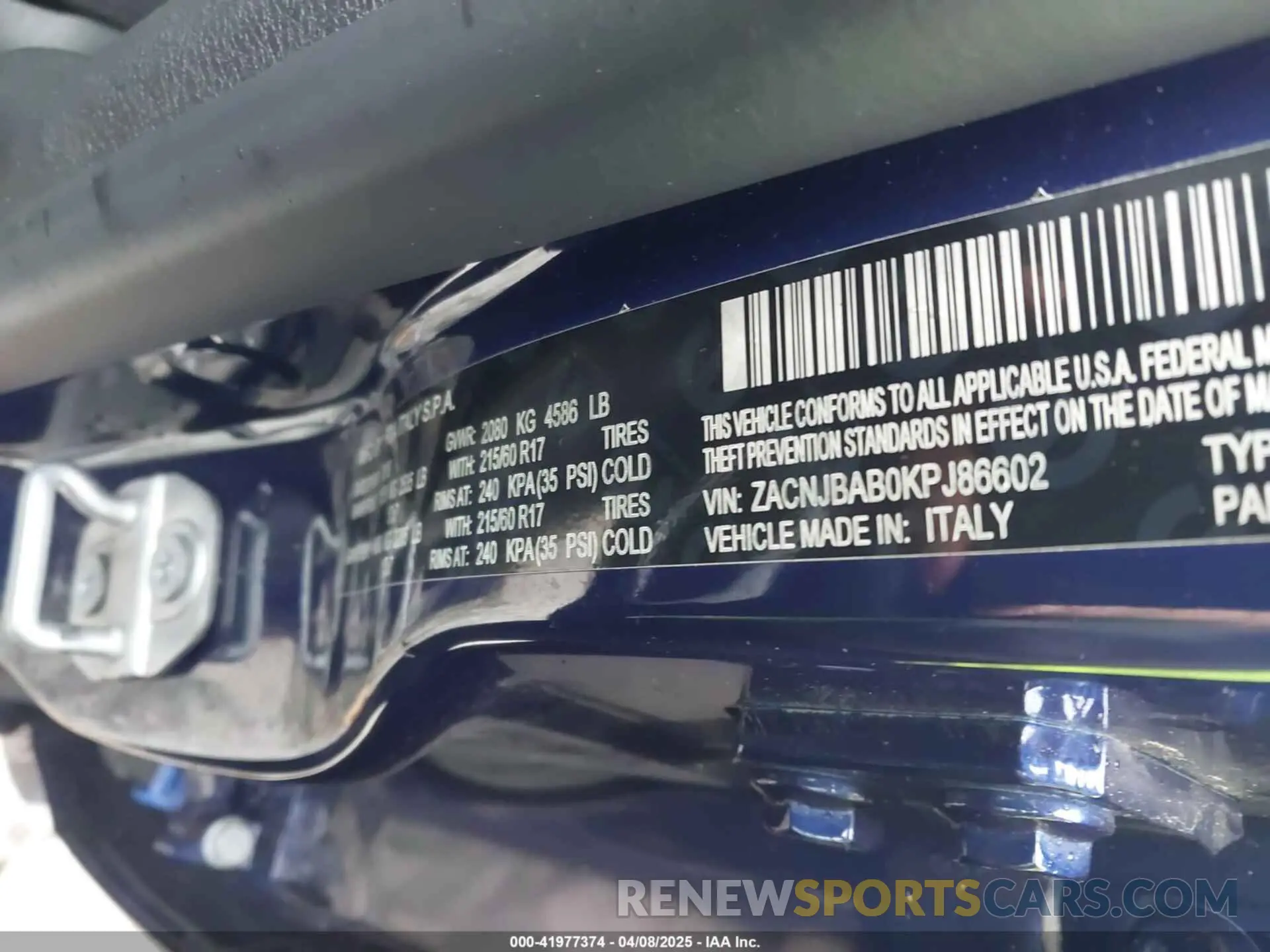 9 Photograph of a damaged car ZACNJBAB0KPJ86602 JEEP RENEGADE 2019