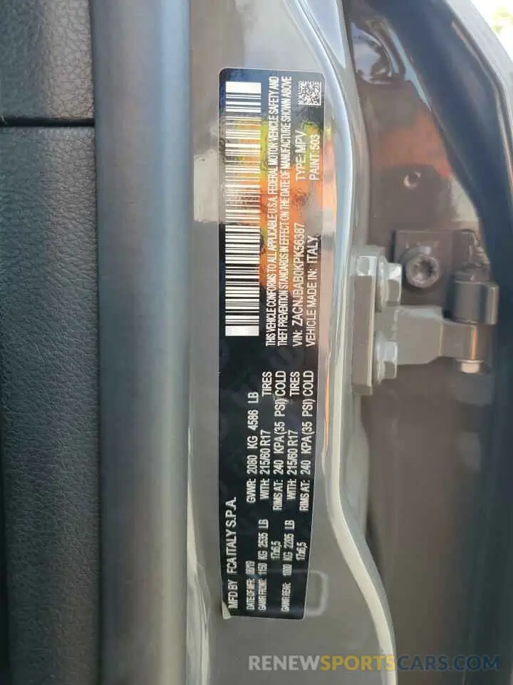 13 Photograph of a damaged car ZACNJBAB0KPK56387 JEEP RENEGADE 2019