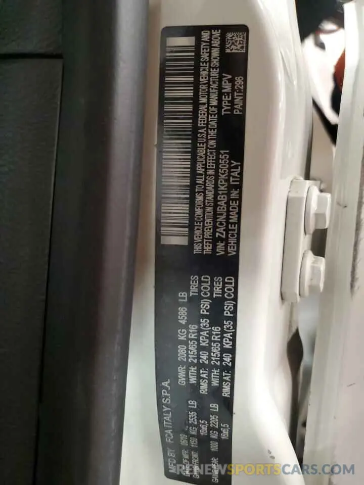 15 Photograph of a damaged car ZACNJBAB1KPK50551 JEEP RENEGADE 2019
