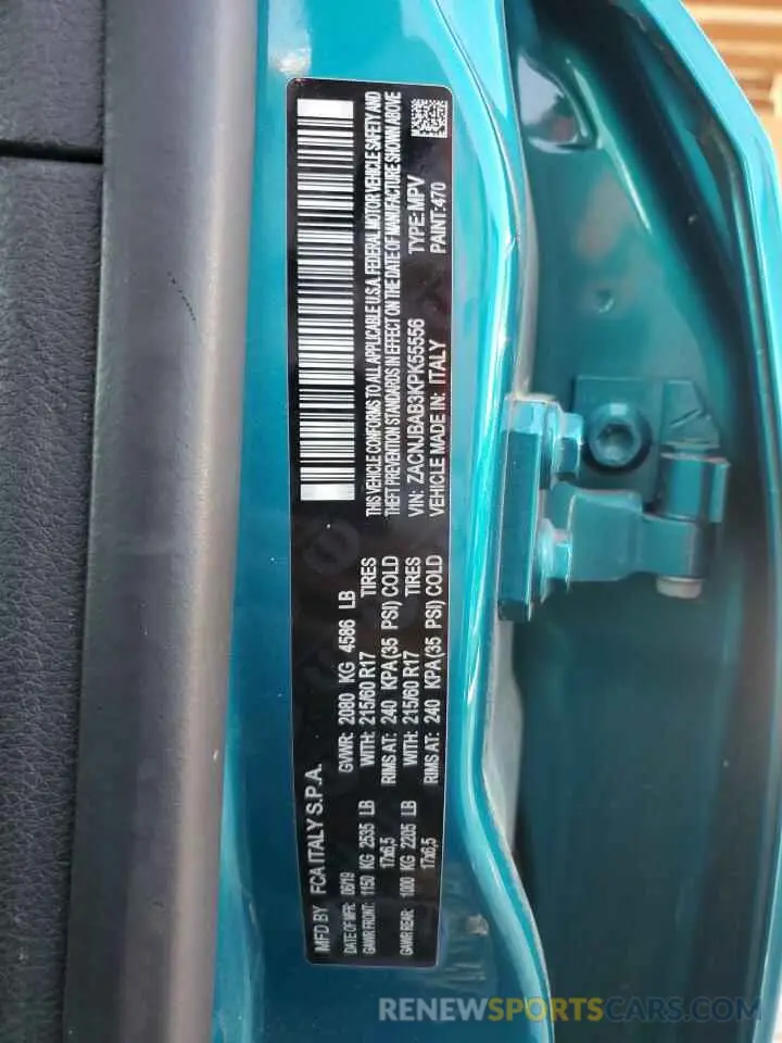 15 Photograph of a damaged car ZACNJBAB3KPK55556 JEEP RENEGADE 2019