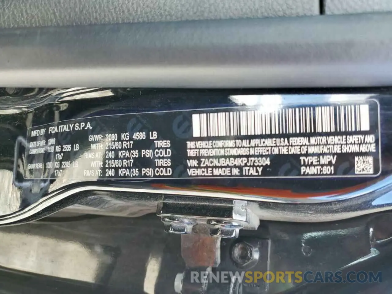 12 Photograph of a damaged car ZACNJBAB4KPJ73304 JEEP RENEGADE 2019