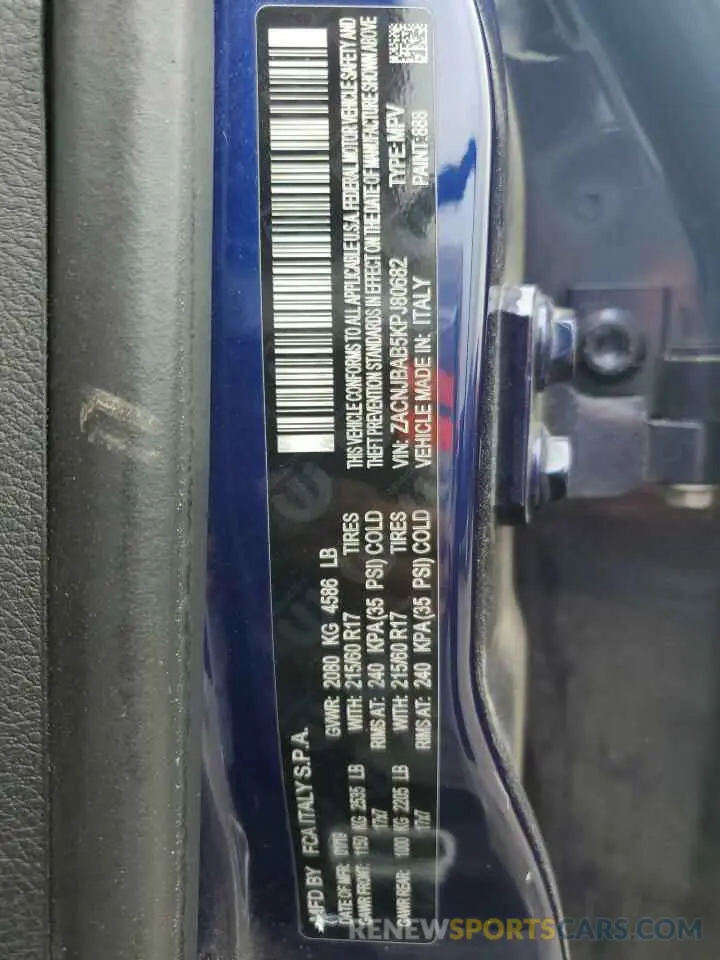 13 Photograph of a damaged car ZACNJBAB5KPJ80682 JEEP RENEGADE 2019