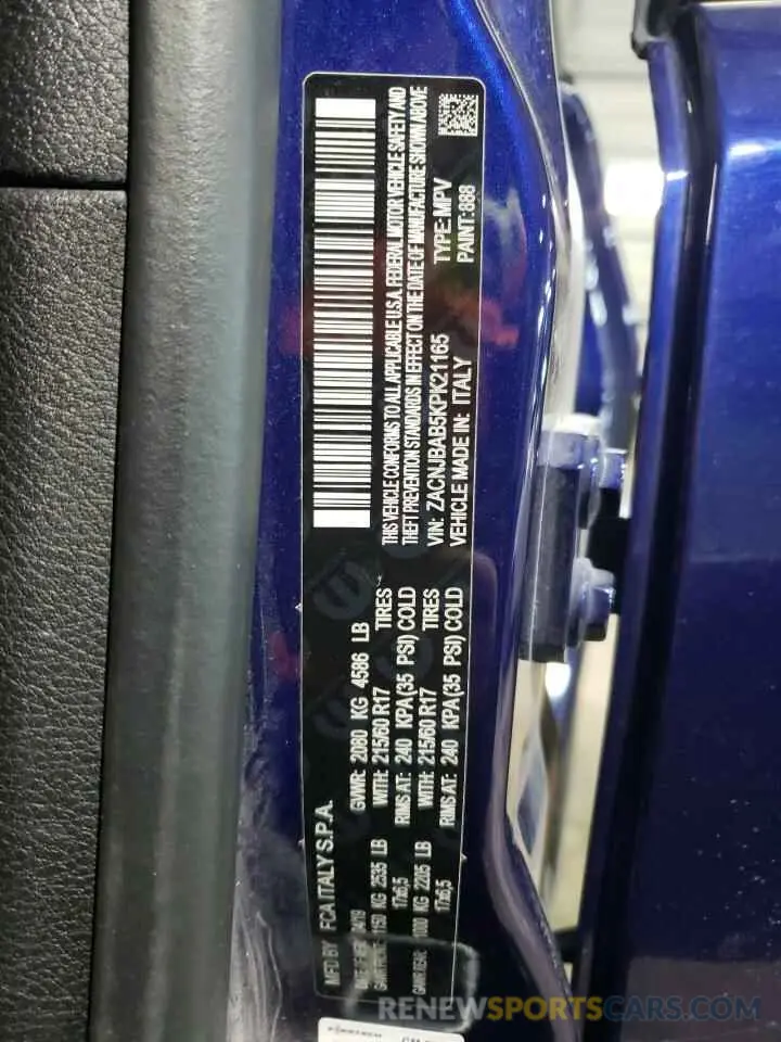14 Photograph of a damaged car ZACNJBAB5KPK21165 JEEP RENEGADE 2019