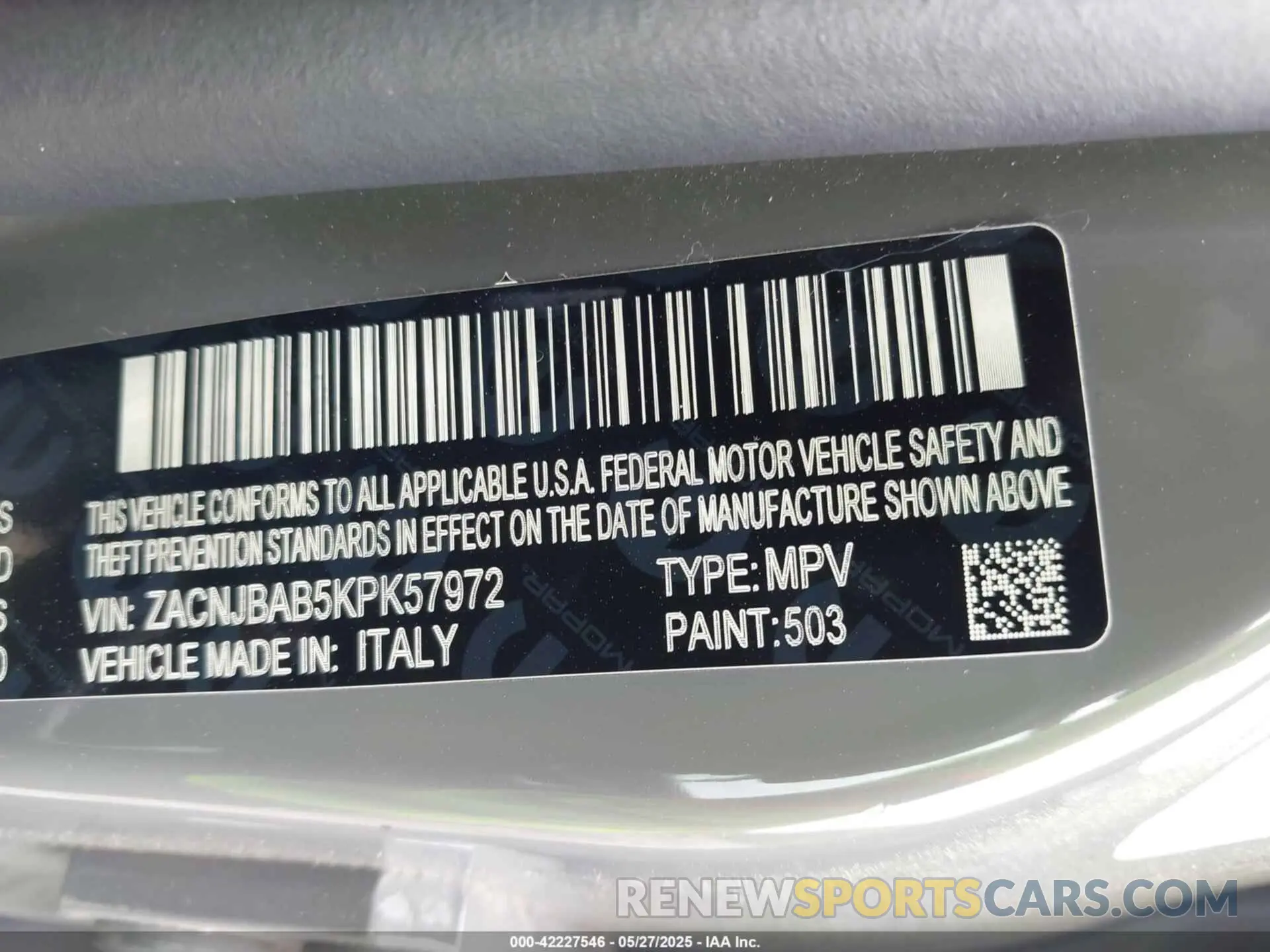9 Photograph of a damaged car ZACNJBAB5KPK57972 JEEP RENEGADE 2019