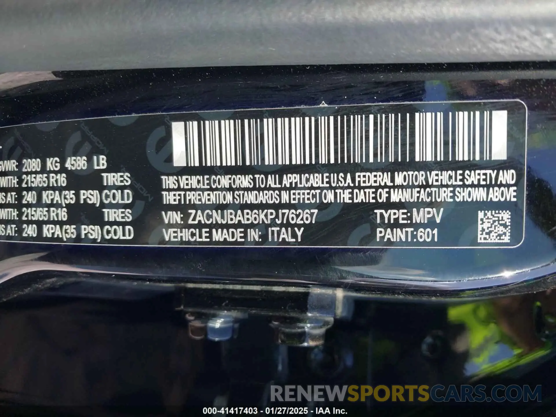 9 Photograph of a damaged car ZACNJBAB6KPJ76267 JEEP RENEGADE 2019