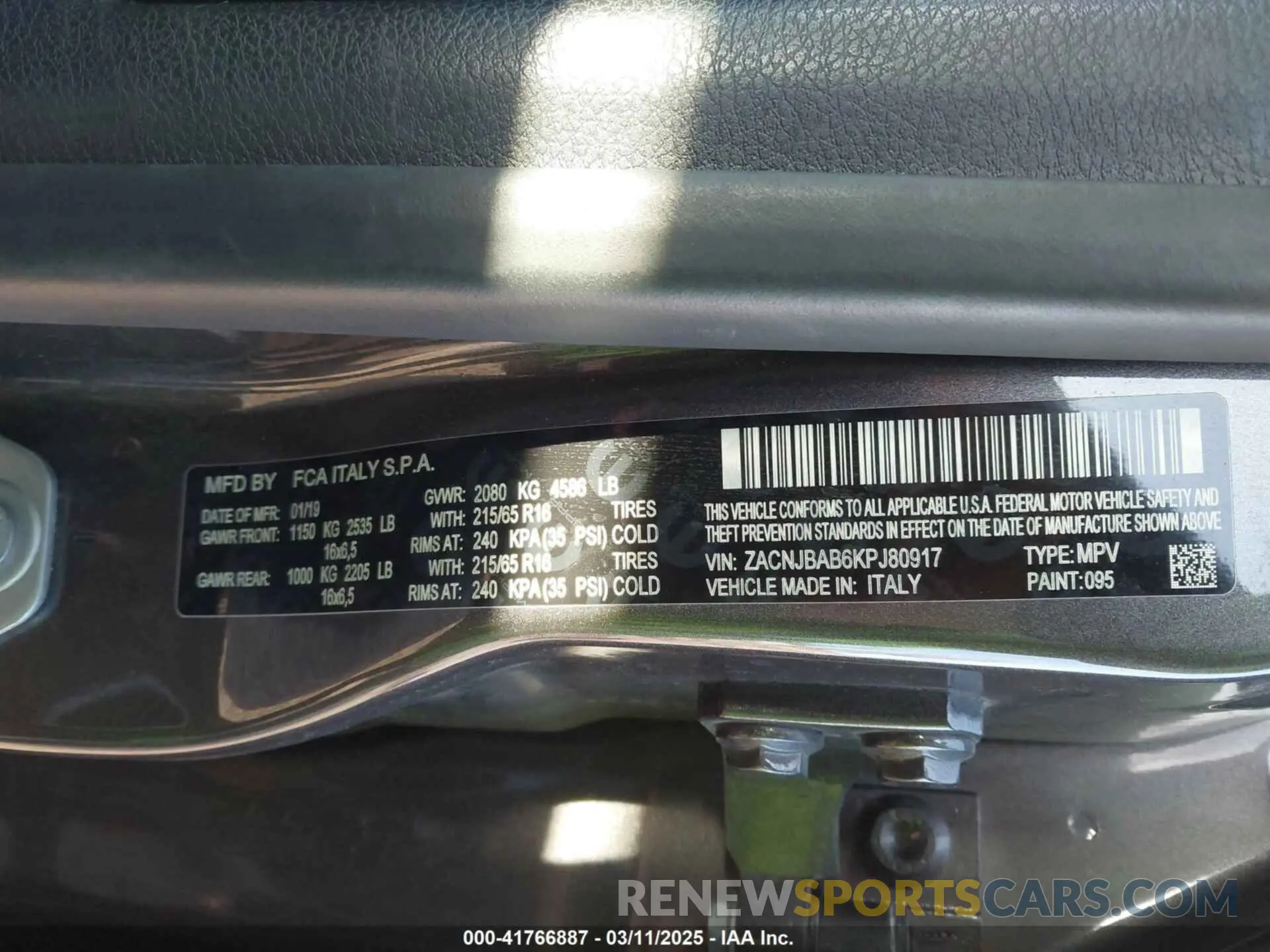 9 Photograph of a damaged car ZACNJBAB6KPJ80917 JEEP RENEGADE 2019