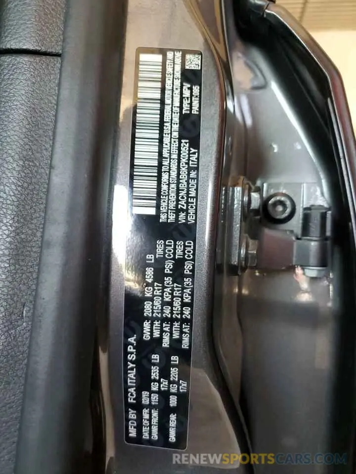 13 Photograph of a damaged car ZACNJBAB6KPK00521 JEEP RENEGADE 2019