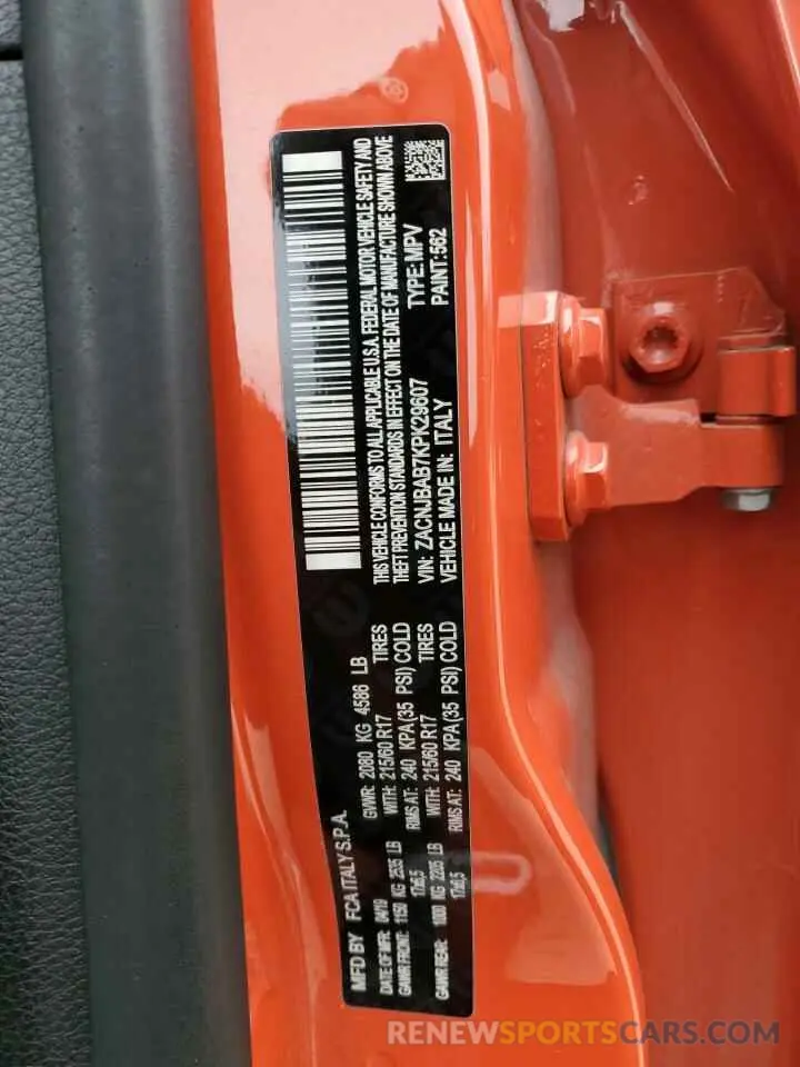 14 Photograph of a damaged car ZACNJBAB7KPK29607 JEEP RENEGADE 2019