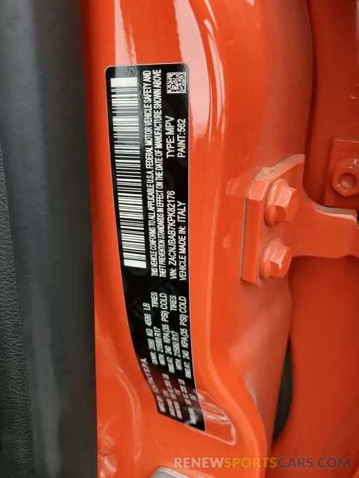 12 Photograph of a damaged car ZACNJBAB7KPK82176 JEEP RENEGADE 2019