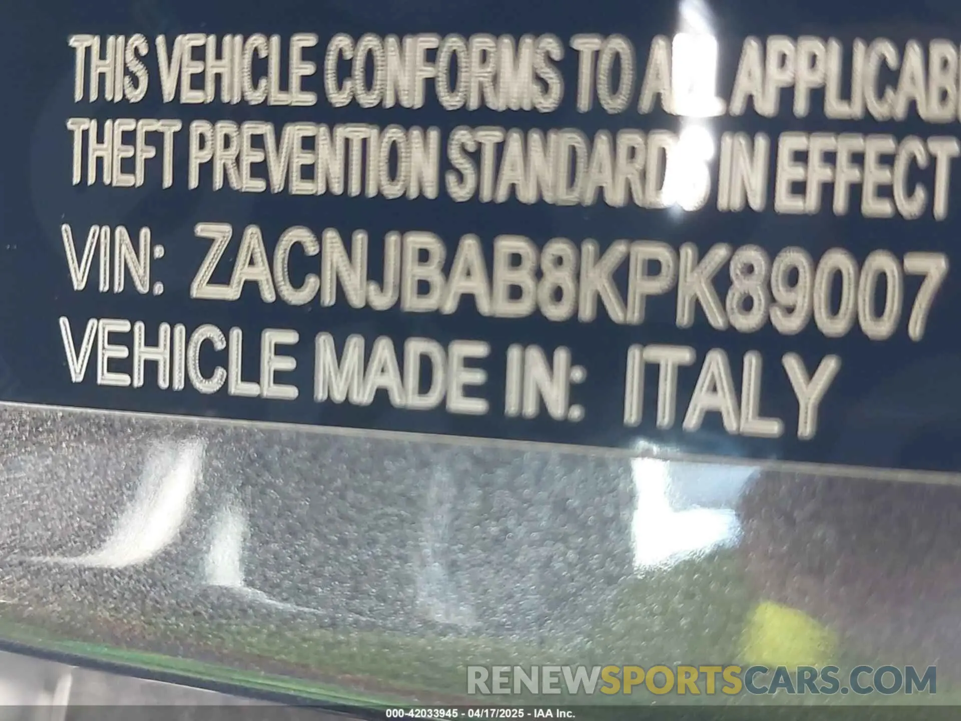 9 Photograph of a damaged car ZACNJBAB8KPK89007 JEEP RENEGADE 2019