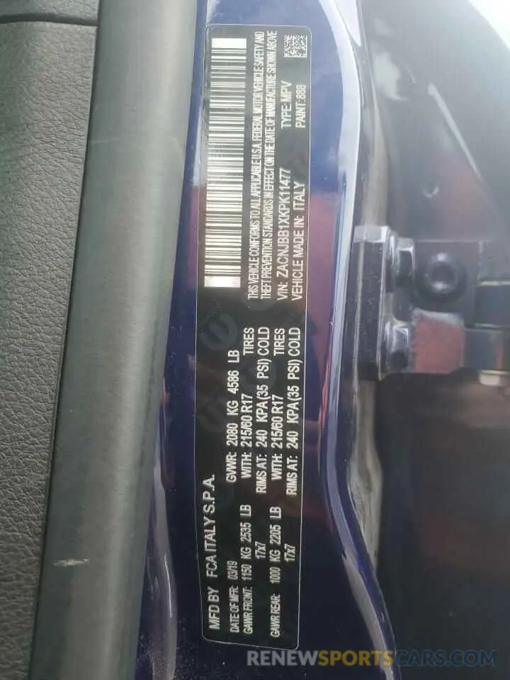 15 Photograph of a damaged car ZACNJBB1XKPK11477 JEEP RENEGADE 2019