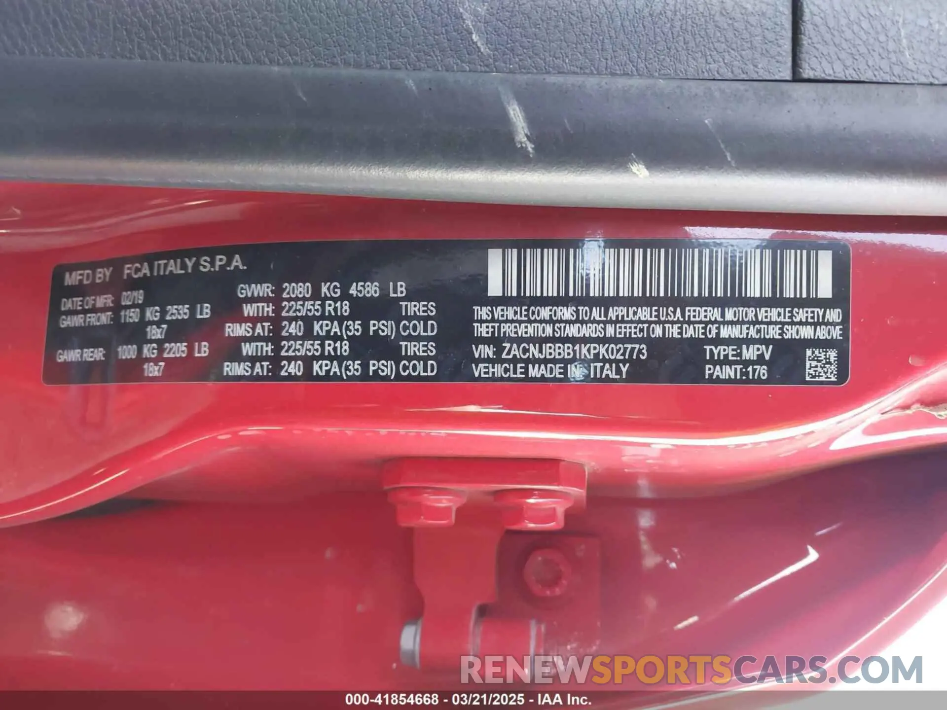 9 Photograph of a damaged car ZACNJBBB1KPK02773 JEEP RENEGADE 2019