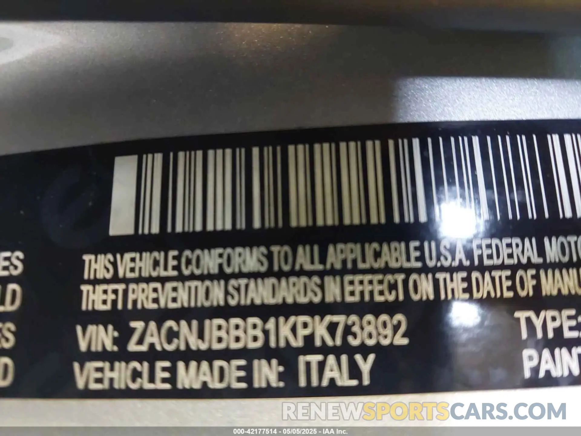 9 Photograph of a damaged car ZACNJBBB1KPK73892 JEEP RENEGADE 2019