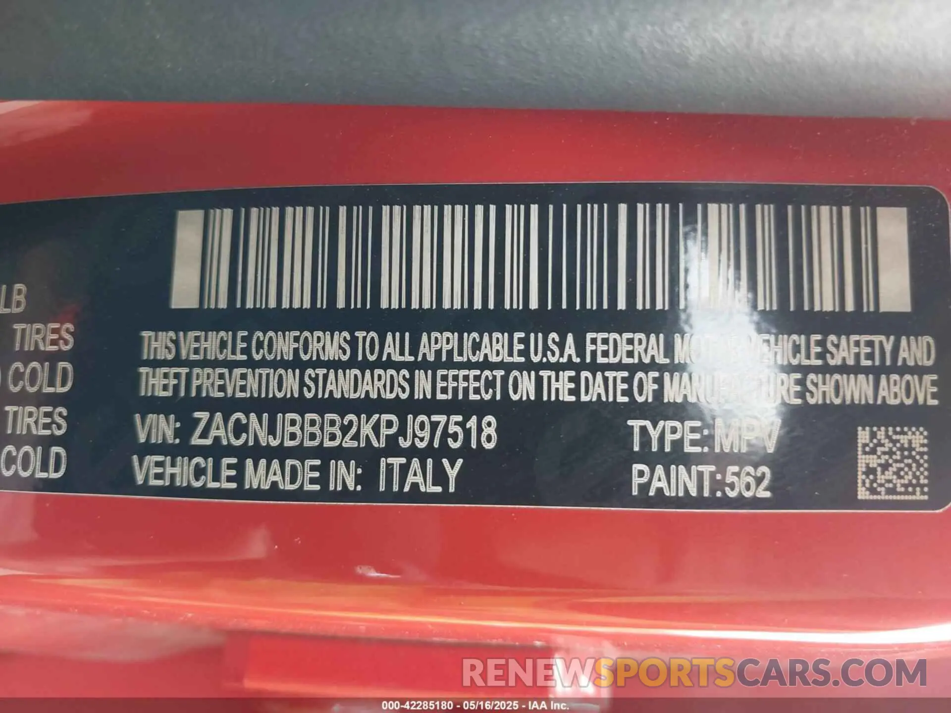 9 Photograph of a damaged car ZACNJBBB2KPJ97518 JEEP RENEGADE 2019