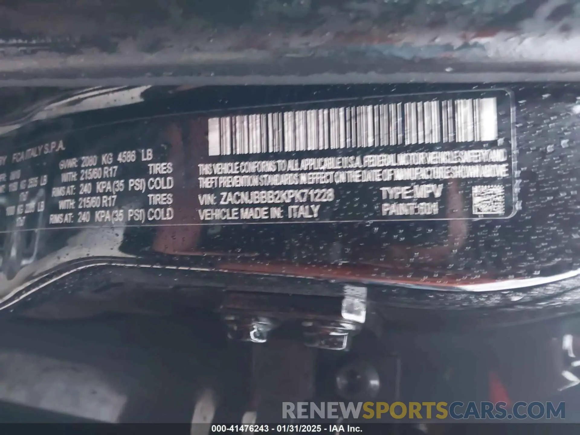 9 Photograph of a damaged car ZACNJBBB2KPK71228 JEEP RENEGADE 2019