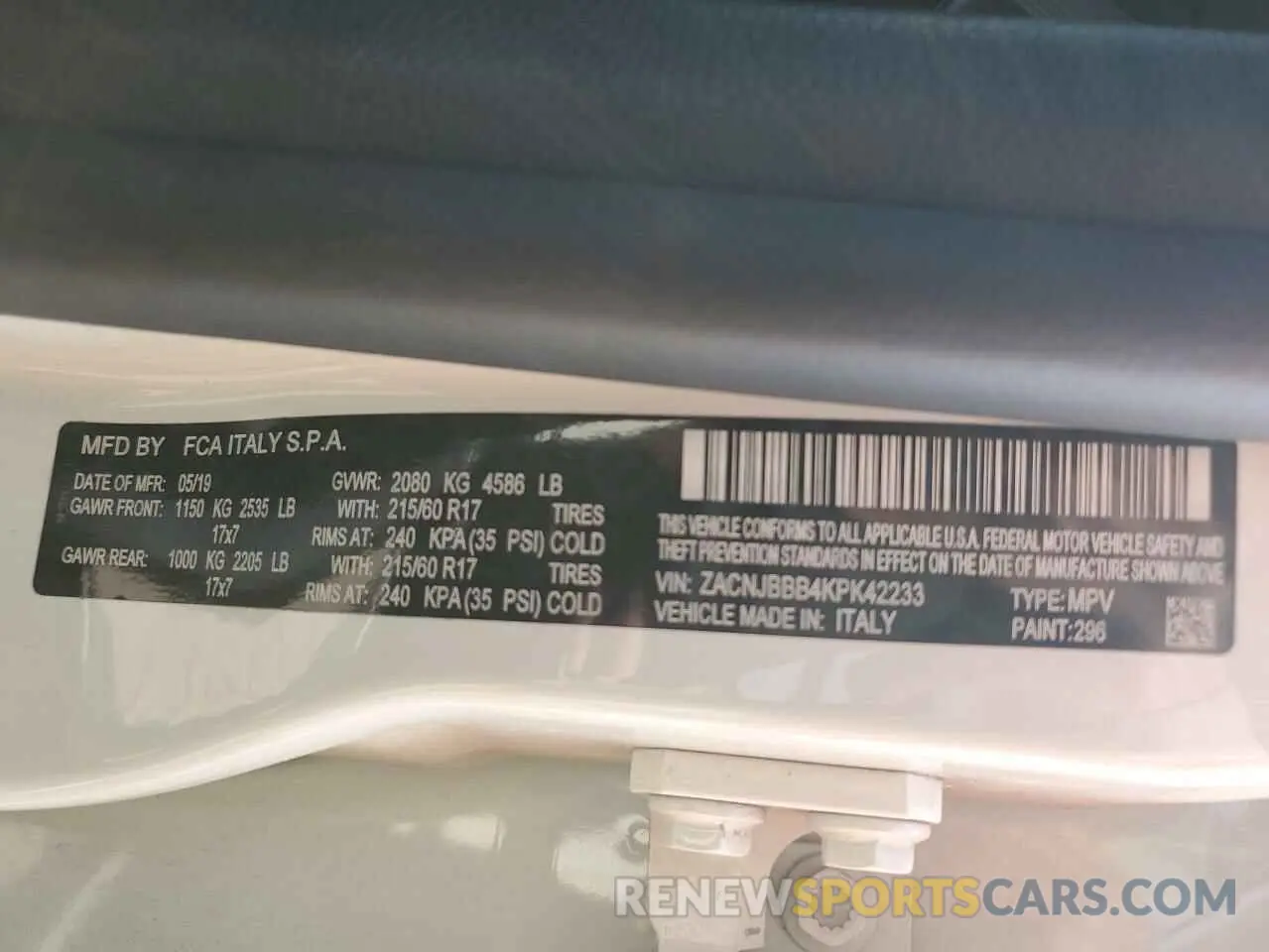 14 Photograph of a damaged car ZACNJBBB4KPK42233 JEEP RENEGADE 2019