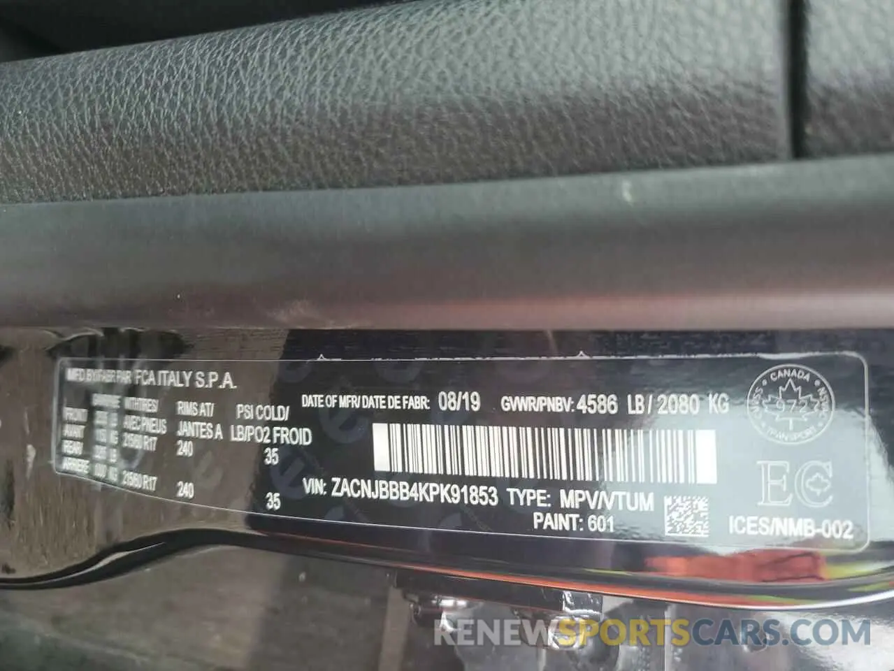 13 Photograph of a damaged car ZACNJBBB4KPK91853 JEEP RENEGADE 2019