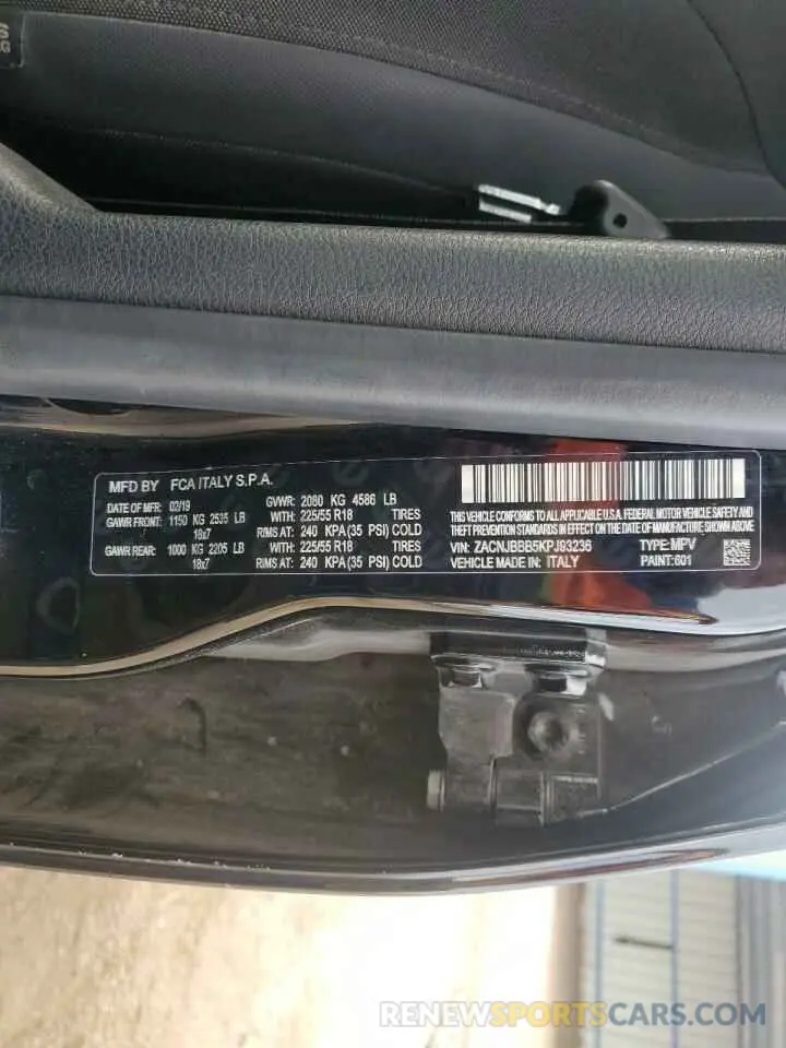 12 Photograph of a damaged car ZACNJBBB5KPJ93236 JEEP RENEGADE 2019