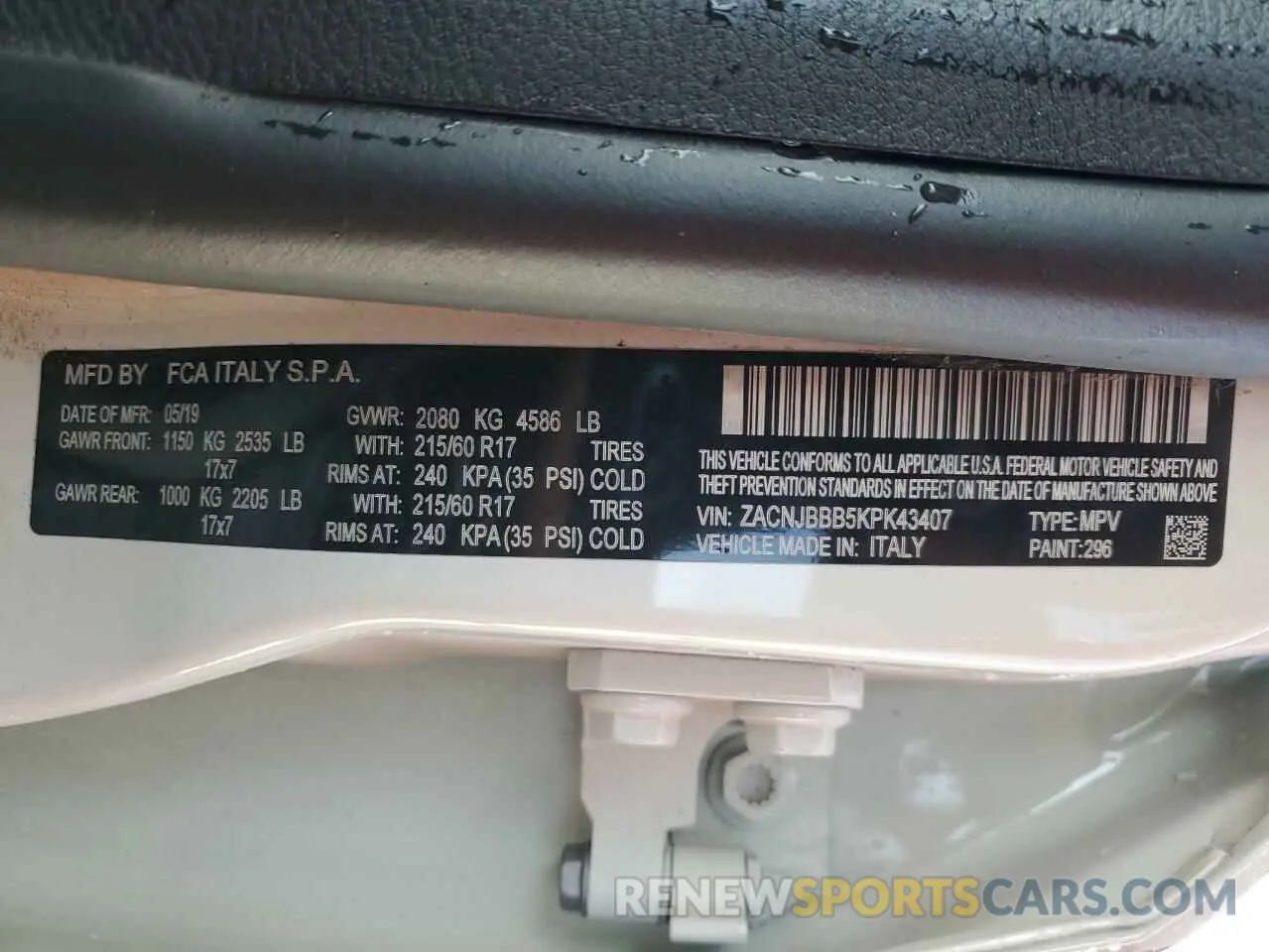 12 Photograph of a damaged car ZACNJBBB5KPK43407 JEEP RENEGADE 2019