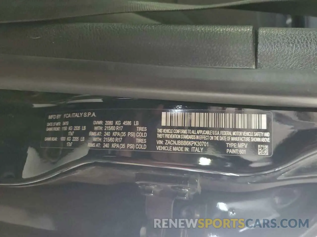 13 Photograph of a damaged car ZACNJBBB6KPK30701 JEEP RENEGADE 2019