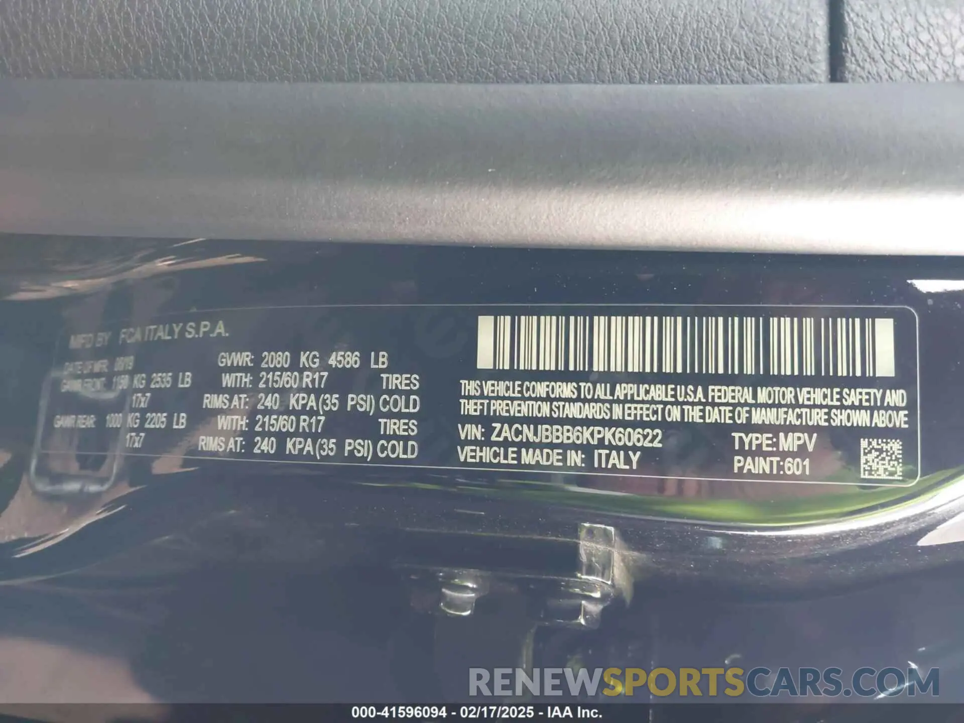 9 Photograph of a damaged car ZACNJBBB6KPK60622 JEEP RENEGADE 2019