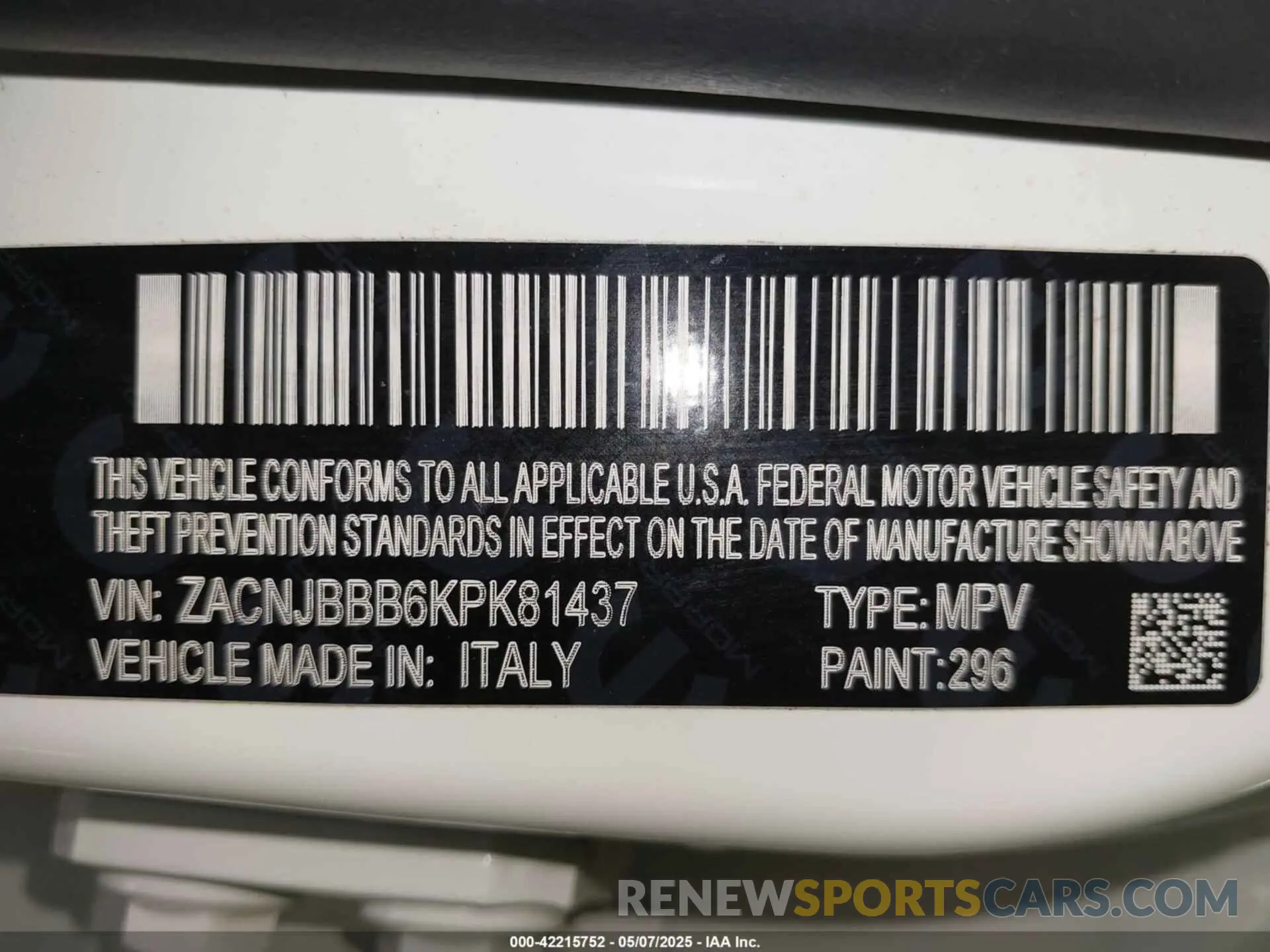 9 Photograph of a damaged car ZACNJBBB6KPK81437 JEEP RENEGADE 2019