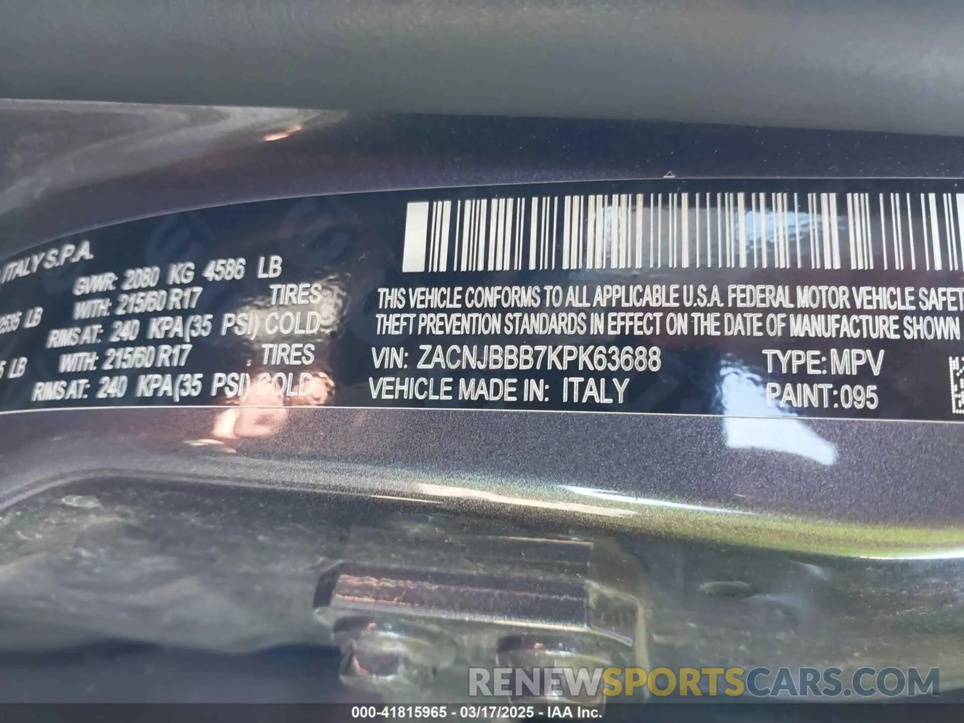 9 Photograph of a damaged car ZACNJBBB7KPK63688 JEEP RENEGADE 2019