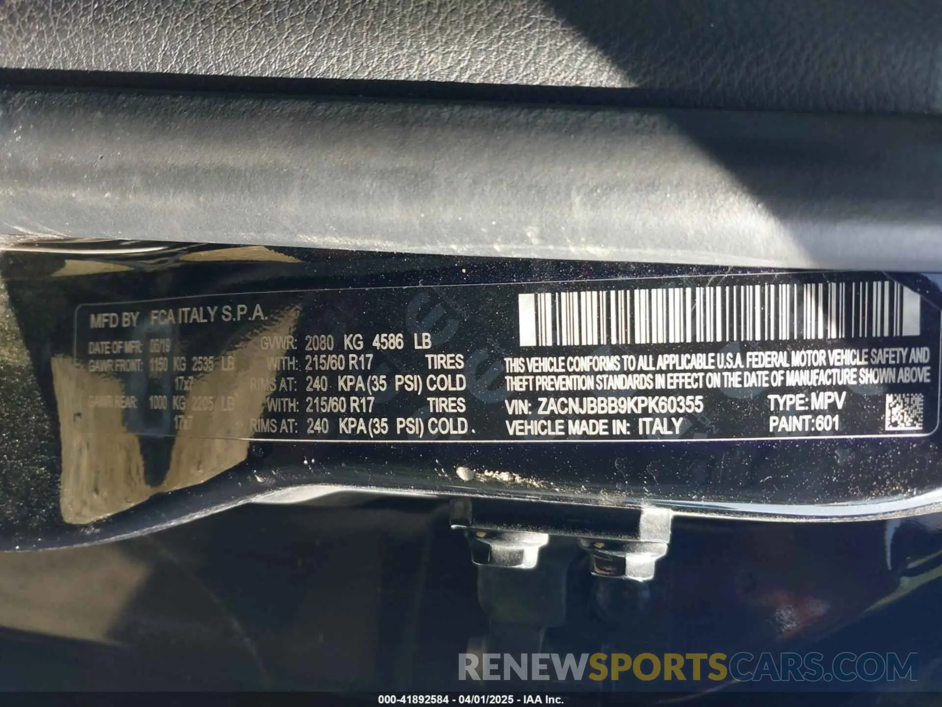 9 Photograph of a damaged car ZACNJBBB9KPK60355 JEEP RENEGADE 2019