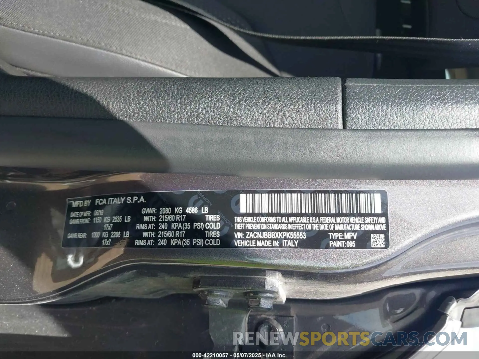 9 Photograph of a damaged car ZACNJBBBXKPK55553 JEEP RENEGADE 2019