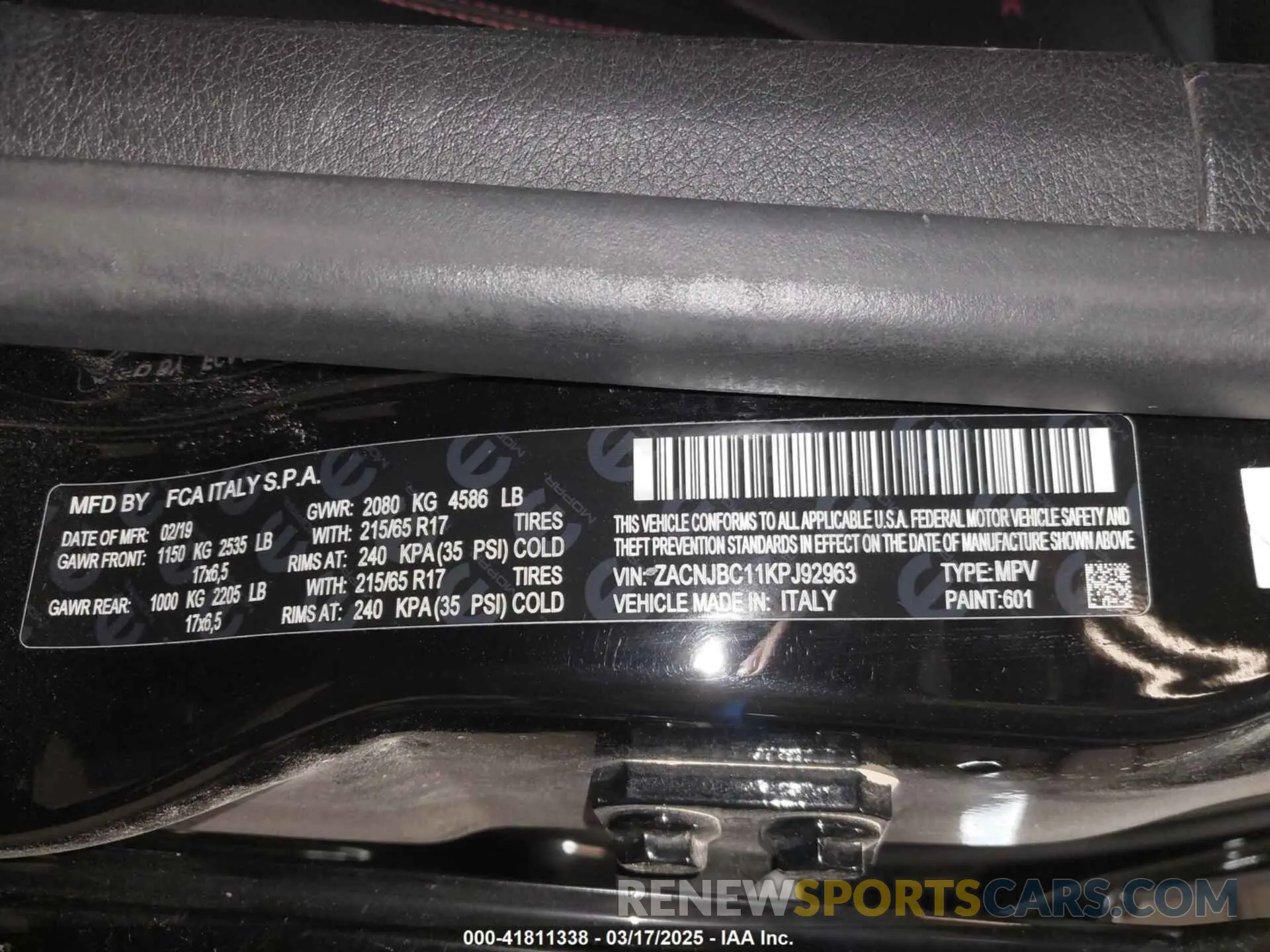 9 Photograph of a damaged car ZACNJBC11KPJ92963 JEEP RENEGADE 2019