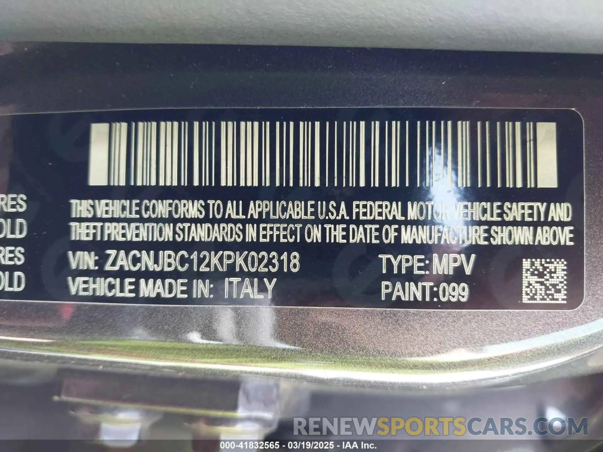 9 Photograph of a damaged car ZACNJBC12KPK02318 JEEP RENEGADE 2019