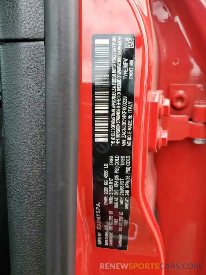 14 Photograph of a damaged car ZACNJBC14KPK00229 JEEP RENEGADE 2019