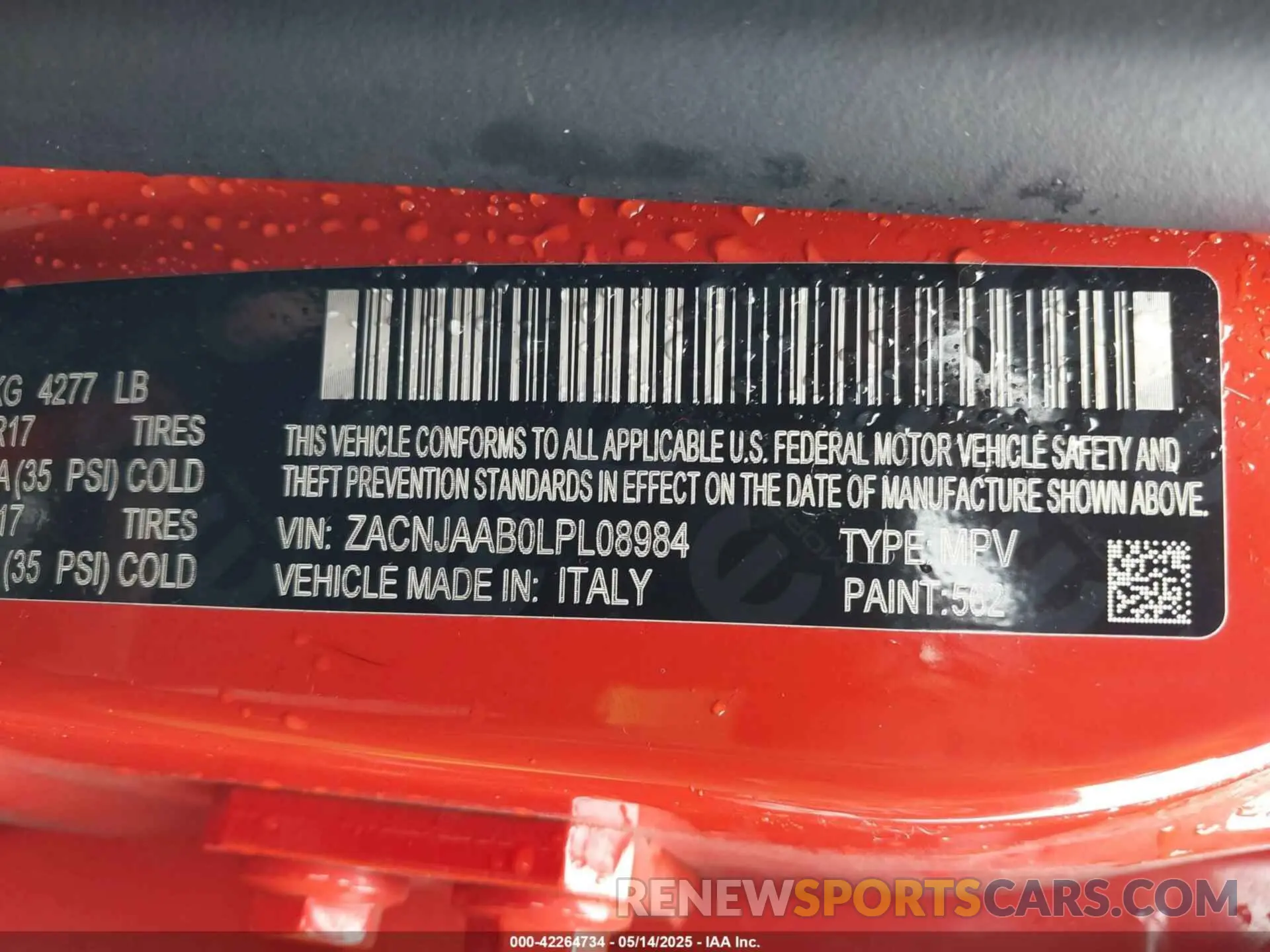 9 Photograph of a damaged car ZACNJAAB0LPL08984 JEEP RENEGADE 2020