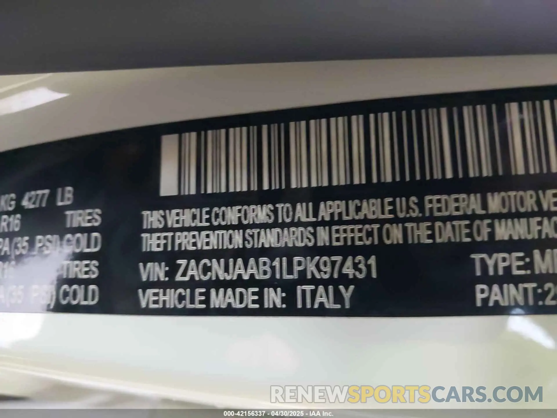 9 Photograph of a damaged car ZACNJAAB1LPK97431 JEEP RENEGADE 2020