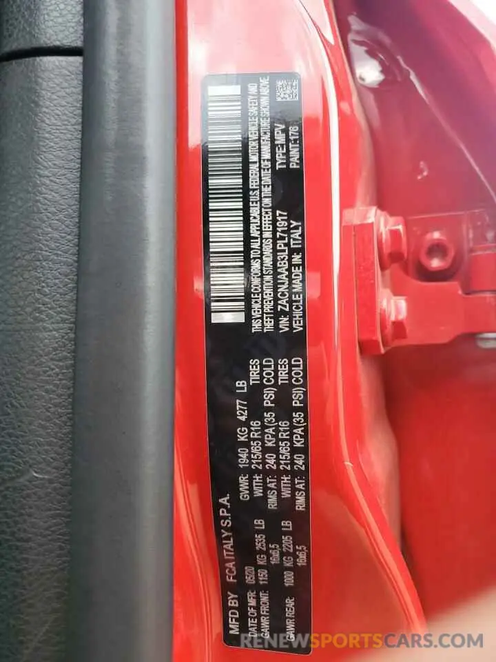12 Photograph of a damaged car ZACNJAAB3LPL71917 JEEP RENEGADE 2020