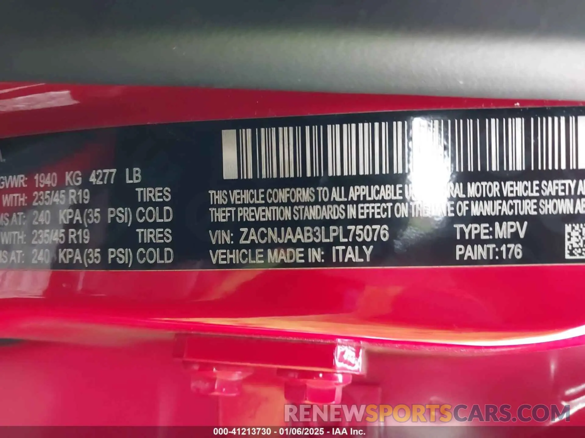 9 Photograph of a damaged car ZACNJAAB3LPL75076 JEEP RENEGADE 2020